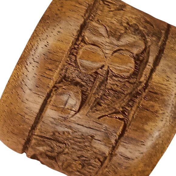 Vintage Wooden Napkin Rings Hand Carved Floral Leaf Design Rustic Boho Set Of 6 - Picture 9 of 12